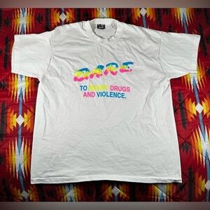 Vintage 90's Fruit of The Best‎ DARE Shirt Mens XL White Neon Drugs Rainbow Tee